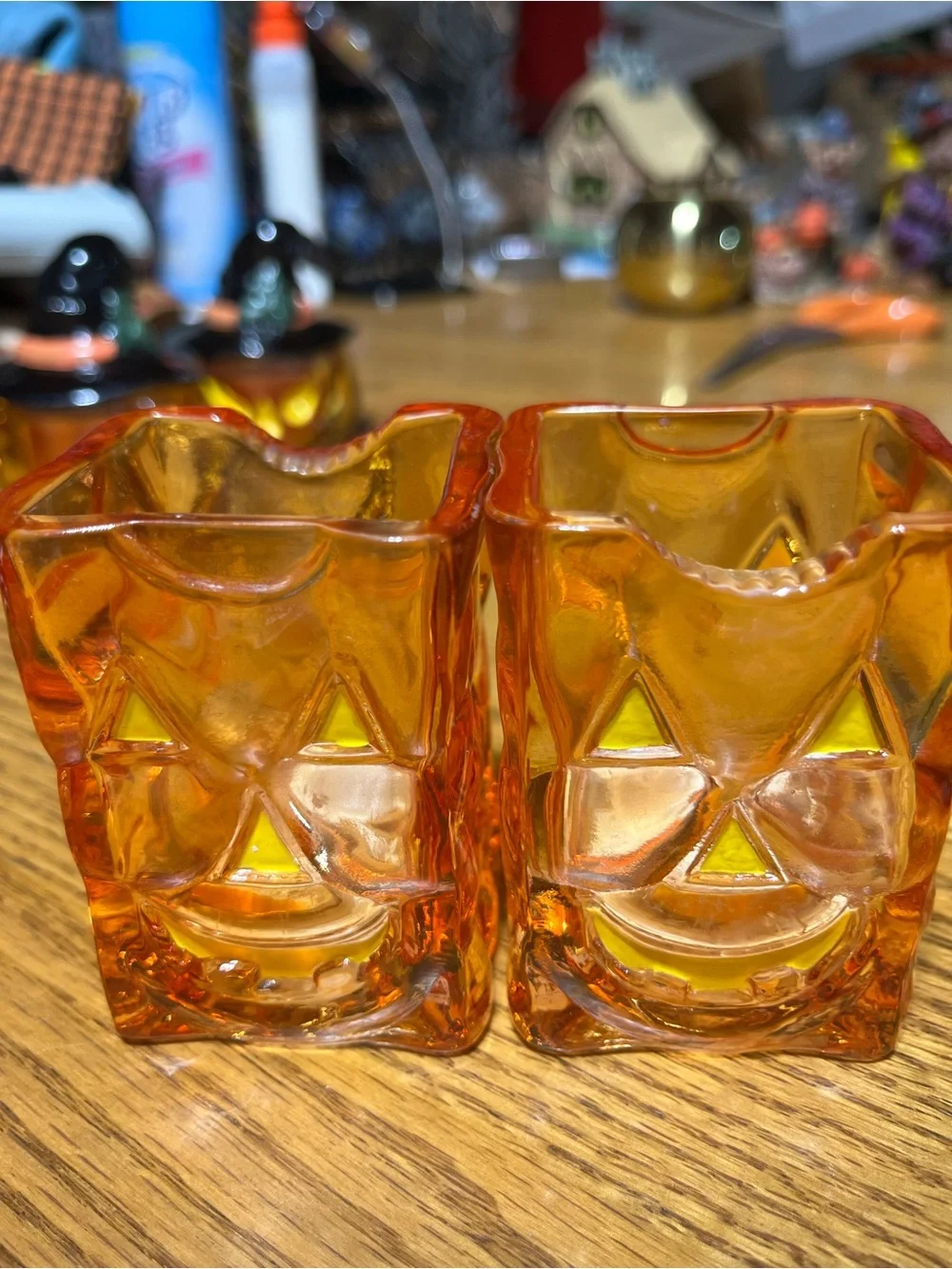 Orange Glass Jack-o'-Lantern Votive Holders - Set of 2